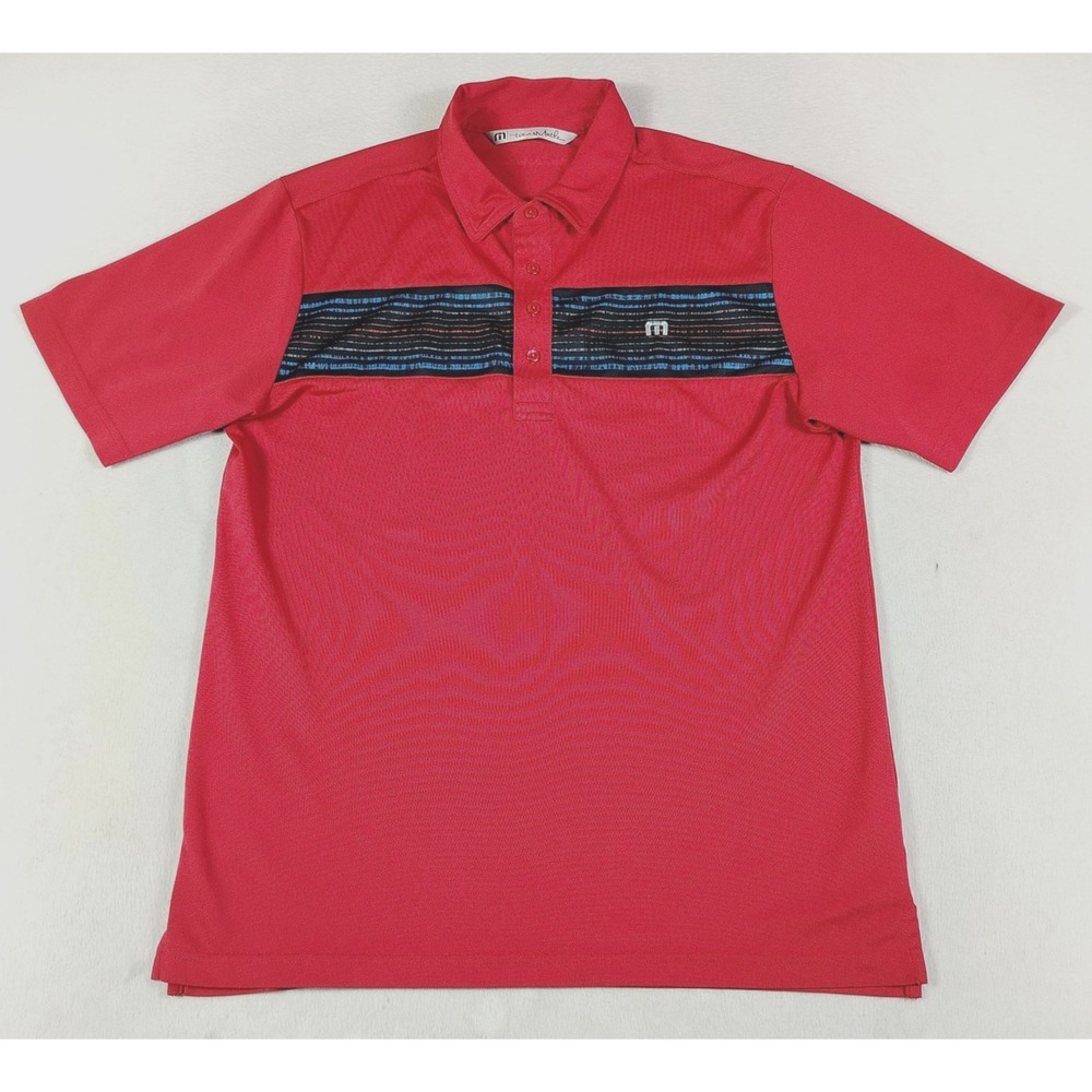 TravisMathew Polo Shirt Mens Medium Red Stripe Golf Performance Stretch Knit